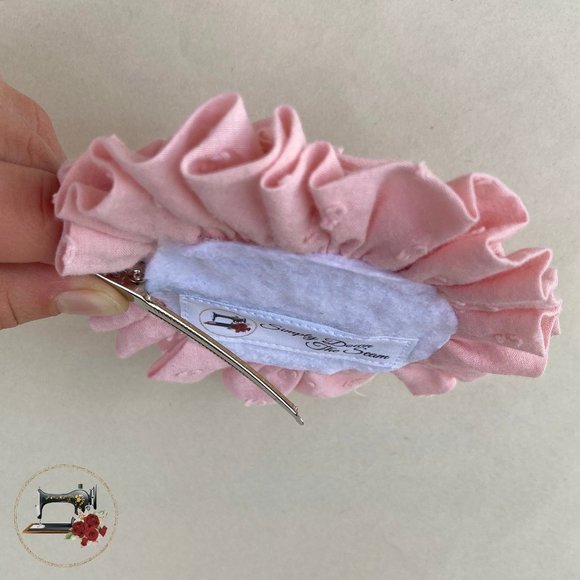 Handmade pink swiss dot flower clip, pink hair flower clip, purse accessory, - Picture 4 of 4